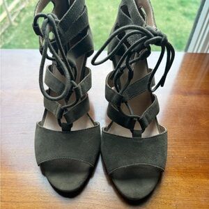 Crown Vintage Olive Green Suede Lace-Up Wedge Sandals